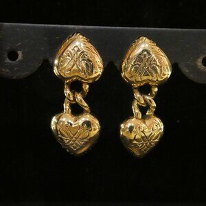 Carolee Gold Color Heart Shape Stamped Earrings